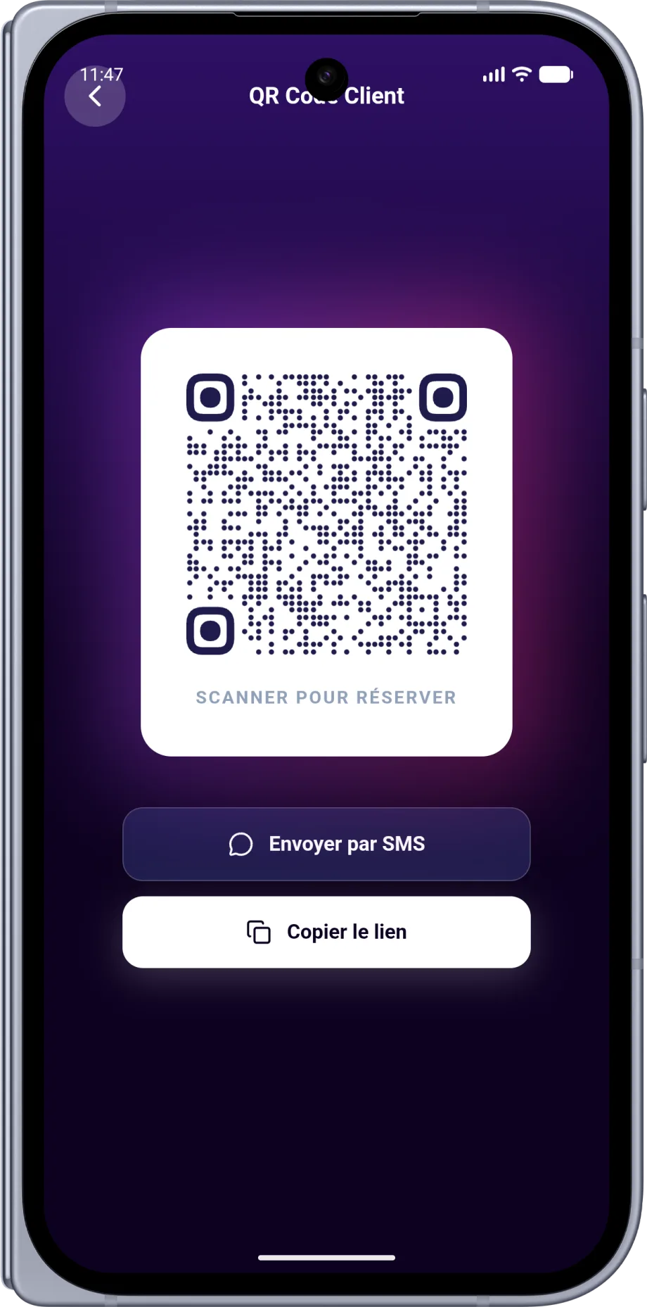 QR code de réservation à partager avec les clients