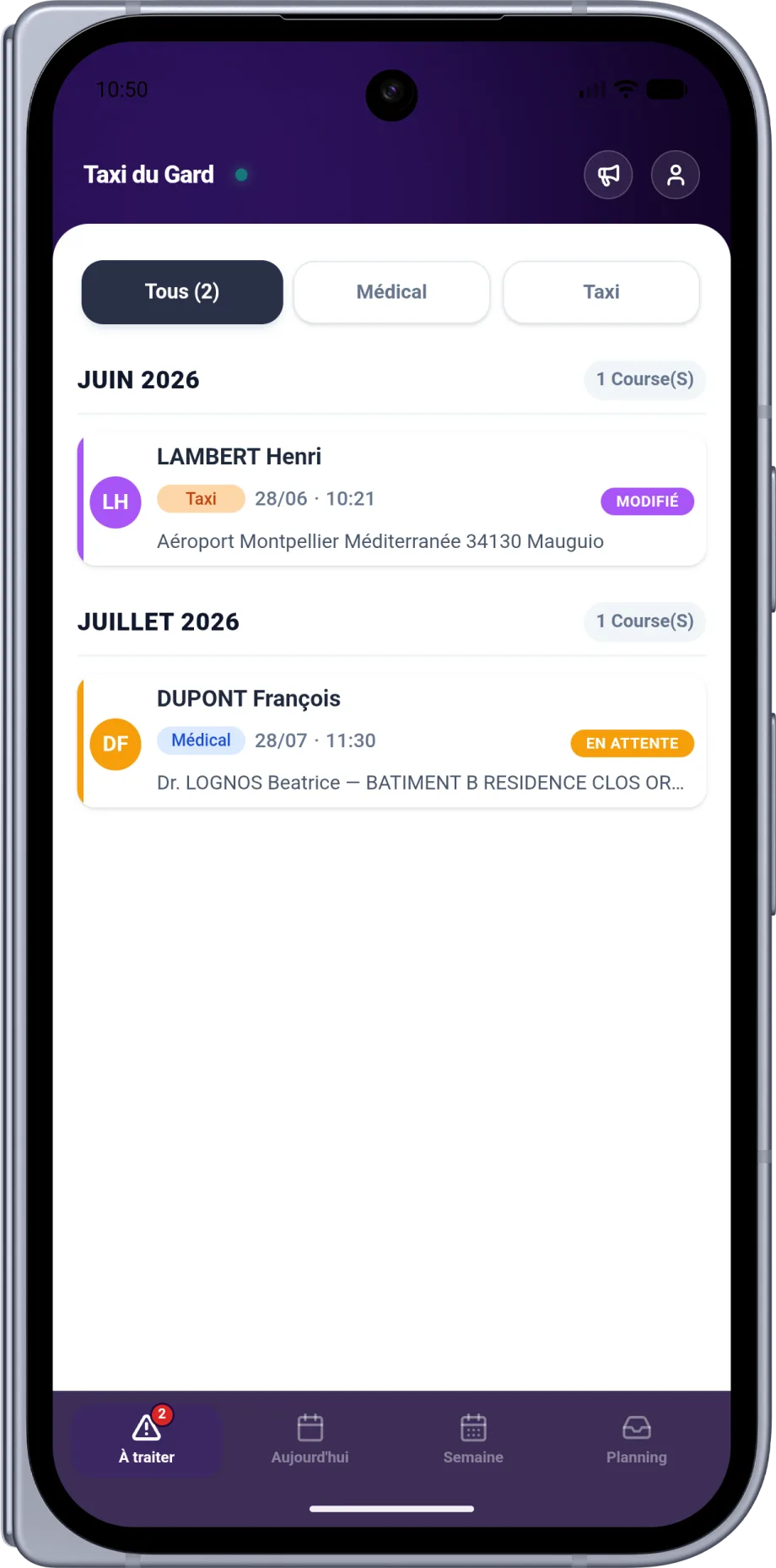 Application mobile : liste des courses à traiter